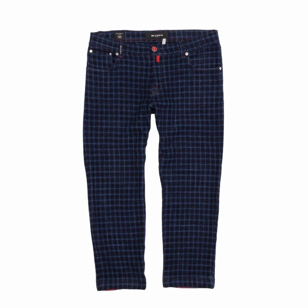 2.3k.$ KITON Napoli Men’s Navy Blue Plaid 100% Wool 5-Pocket Crop Pants Sz: 35